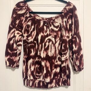 Lucky Brand Smocked Tie Dye Off The Shoulder Vintage Blouse In Maroon Size M